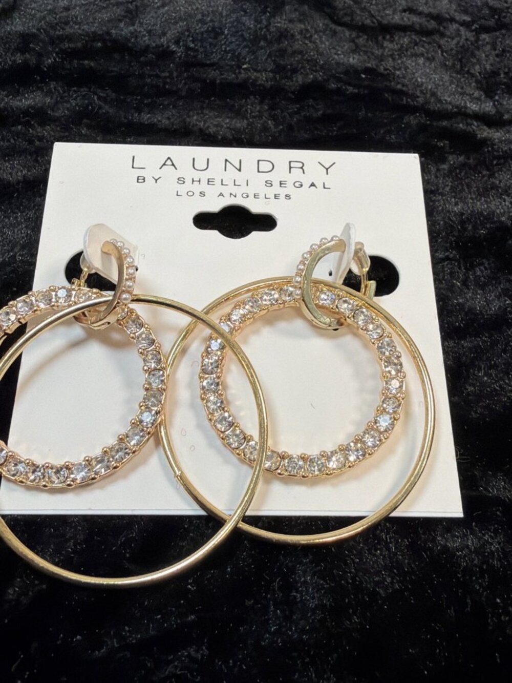 Laundry by Shelli Segal Gold Tone Rhinestone Hoop Earrings NWT